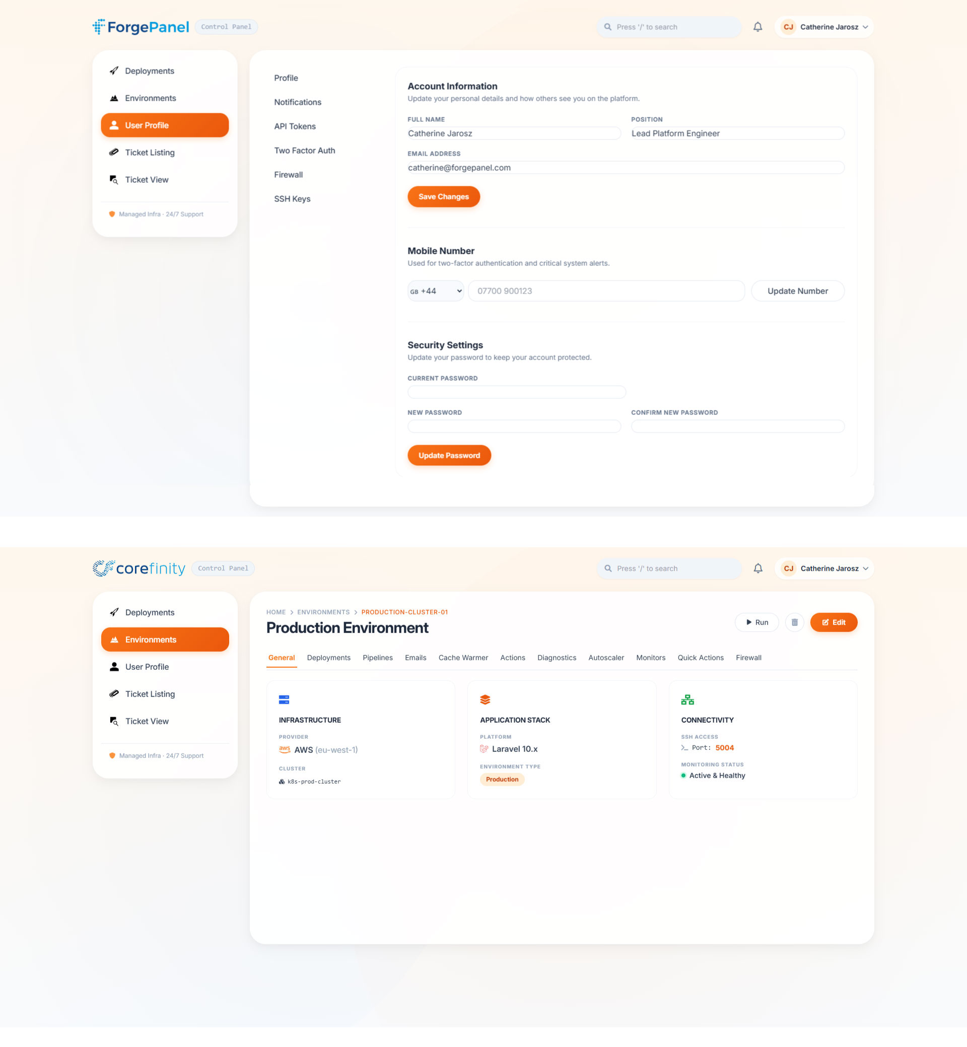ForgePanel SaaS dashboard interface screenshot